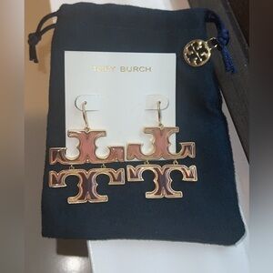 Tory Burch Authentic Logo Earrings Transparent Drop Earrings